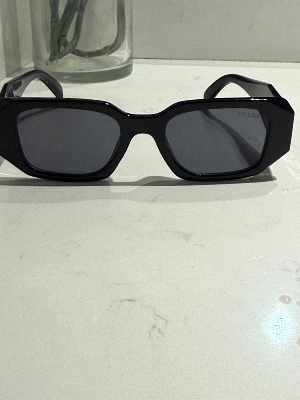 Prada Glossy Black Rectangular Sunglasses - Picture 9 of 14